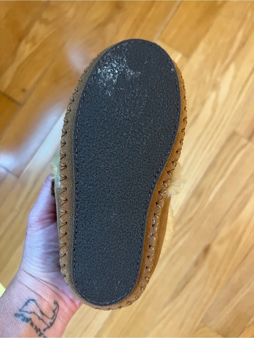 L.L.Bean Unisex Toddler Shearling Slipper Moccasins Suede Velcro Size 9-10